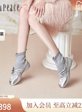 真美诗银河芭蕾2024冬甜美休闲舒适运动厚底芭蕾风袜靴女YZM05DD4