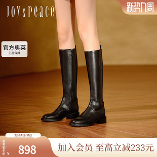 真美诗打卡成功官方奥莱冬季 骑士靴圆头粗跟显瘦长筒靴YUJ53DG3