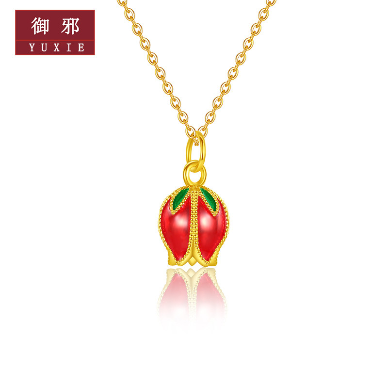 御邪 黄金风铃花吊坠足金珐琅彩5d硬金挂坠送女友情人节礼物新款