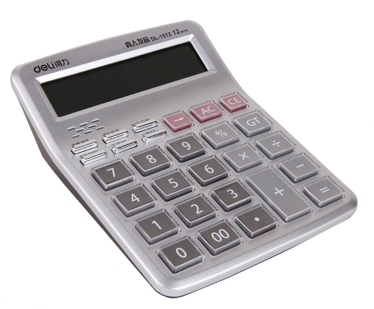 得力1512真人语音计算器12位大号办公水晶大按键大屏计算机财务会计专用女真人发音