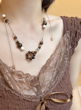 木质串珠长款可抽泣项链女毛衣链