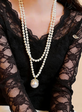 夸张大气大珍珠吊坠长款毛衣链女