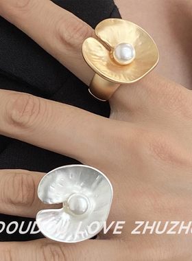 夸张法式圆片褶皱金属戒指女