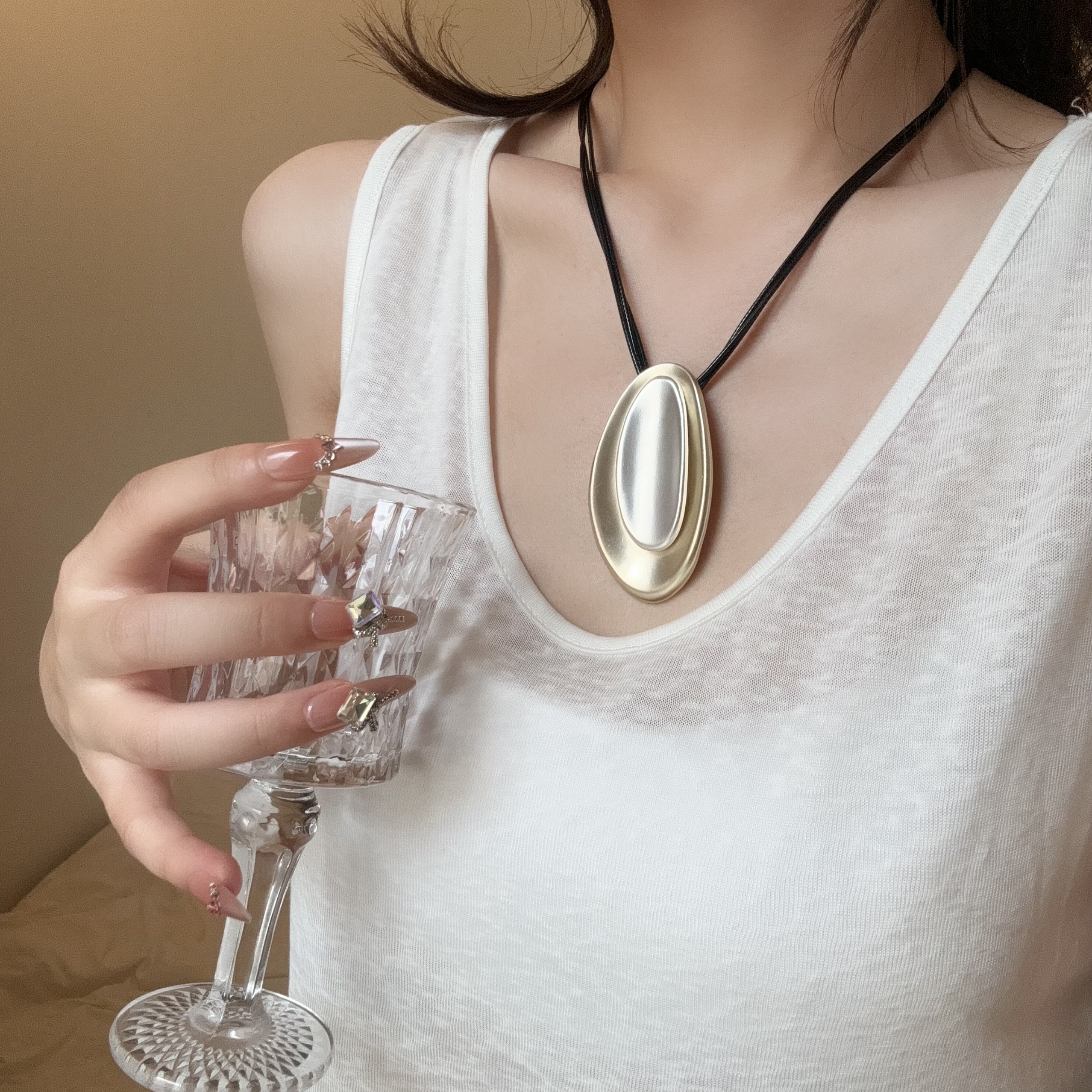 几何吊坠项链锁骨链女毛衣链