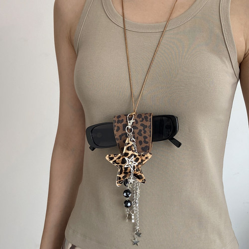 时髦豹纹甜心星星流苏爱心项链