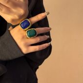 简约小众百搭均码 法式 复古几何树脂金属镀金开口戒指女个性 指环潮