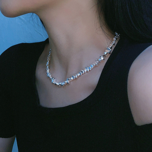 金属质感碎银几两项链菱形方块碎银子链条小众轻奢女时尚新款潮