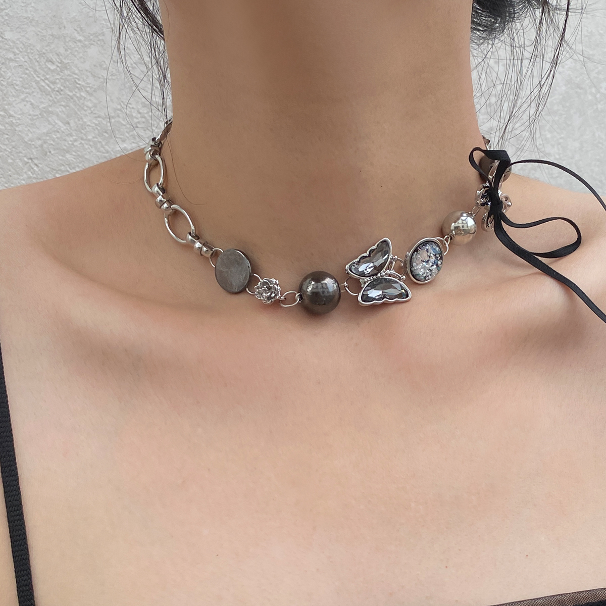 金属女式项链蝴蝶丝带