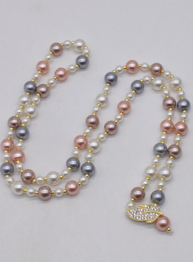 珍珠圆珠女式叶子项链
