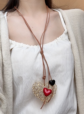 金属镂空爱心吊坠项链长款毛衣链