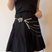 多层珍珠串珠银色花朵流苏腰链轻奢高级感气质时尚 精致配裙子腰带