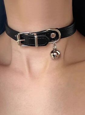 暗黑风皮质铃铛吊坠项圈项链女潮