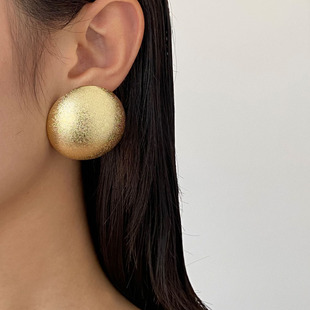金属浮夸砂金大耳钉耳环女时髦高级感金属几何圆形欧美金银色耳饰