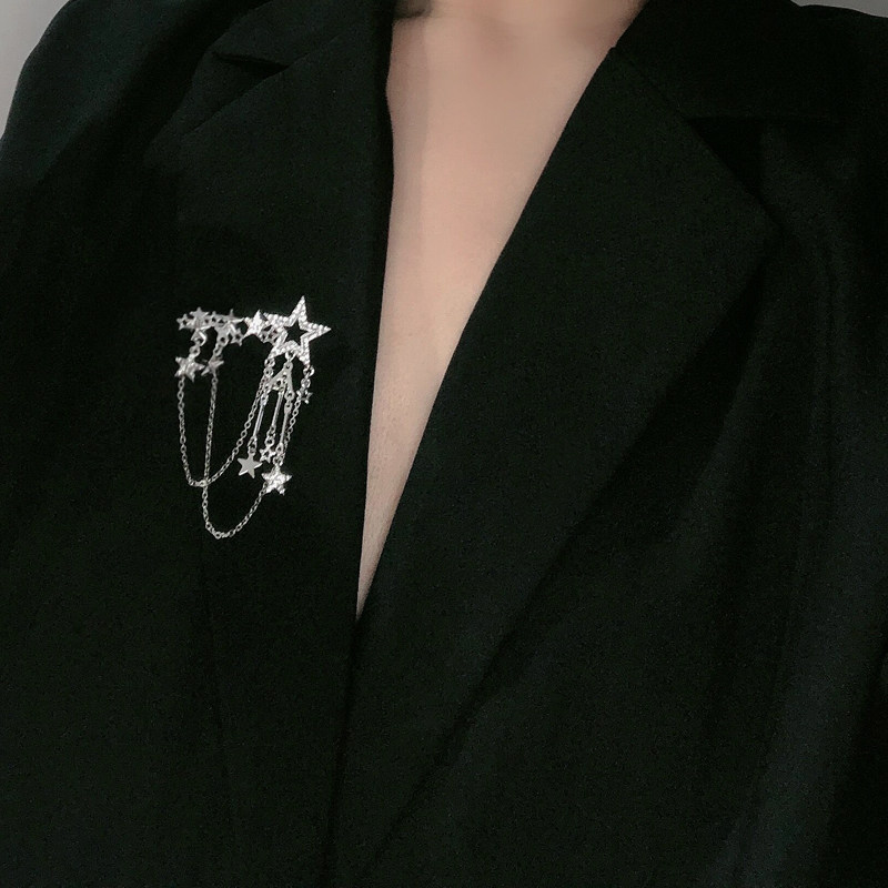 ins复古闪钻五角星胸针女流苏气质高档休闲西服别针装饰胸花配饰