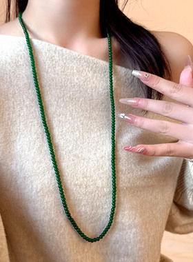 新中式国风长款绿玉髓串珠项链女