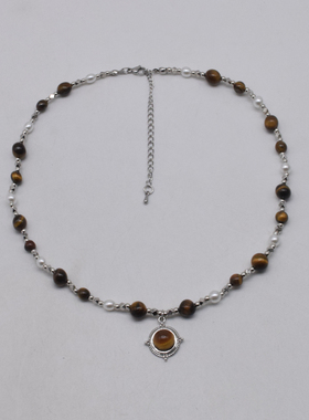 串珠女式虎眼石锁骨链