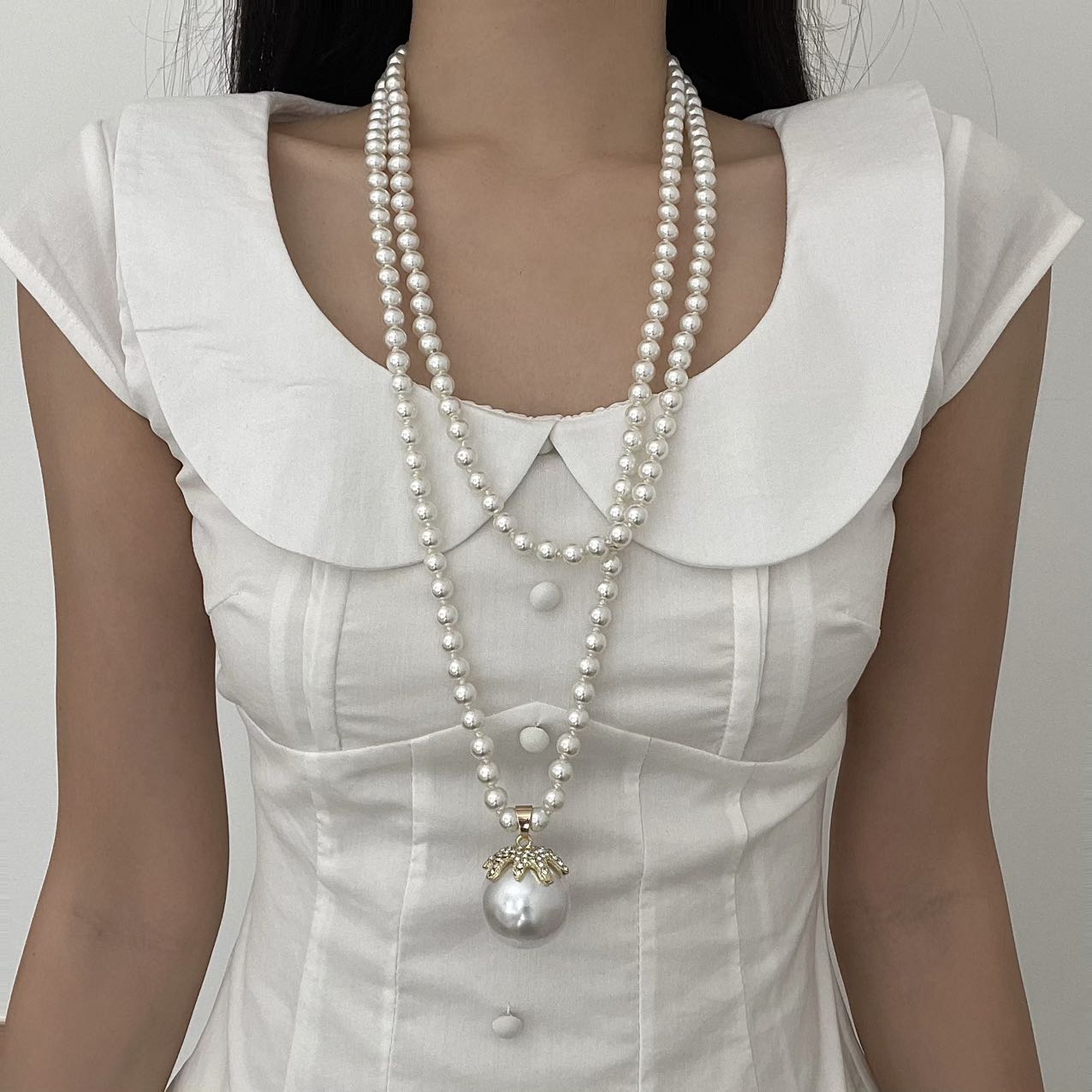 大珍珠吊坠毛衣链女长款项链颈链