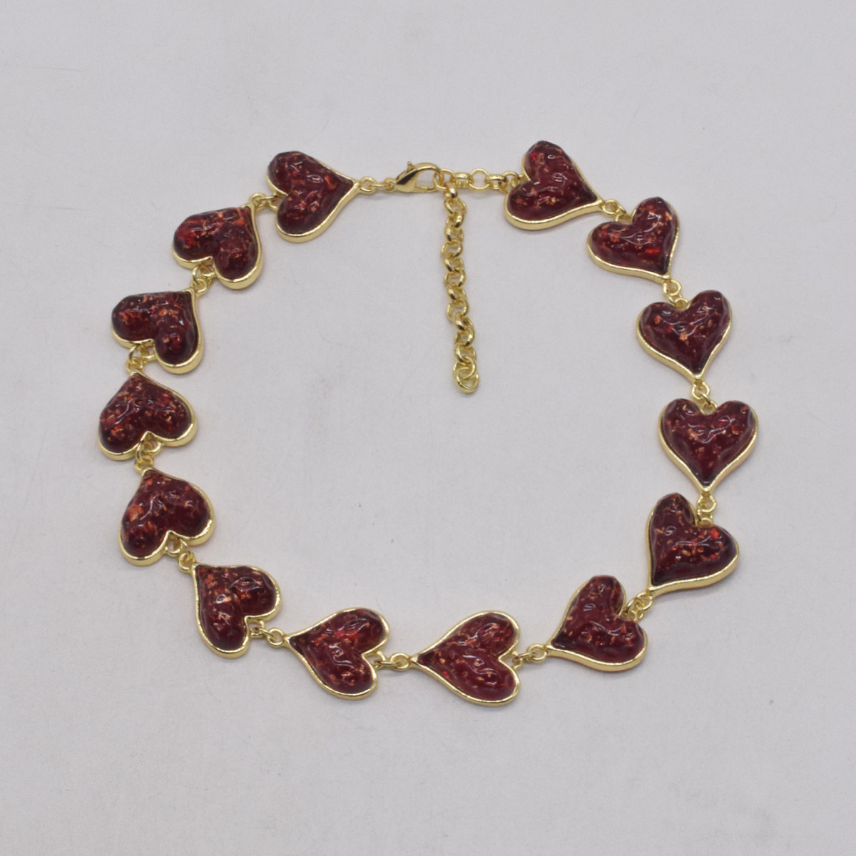 时尚中古宫廷风红色爱心宝石项链轻奢气质小众设计感锁骨链颈链女