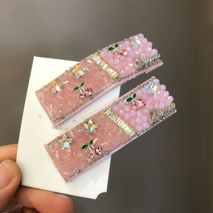 甜妹风轻奢小众粉色水晶满钻掰掰夹高级感发饰刘海夹侧边夹碎发夹