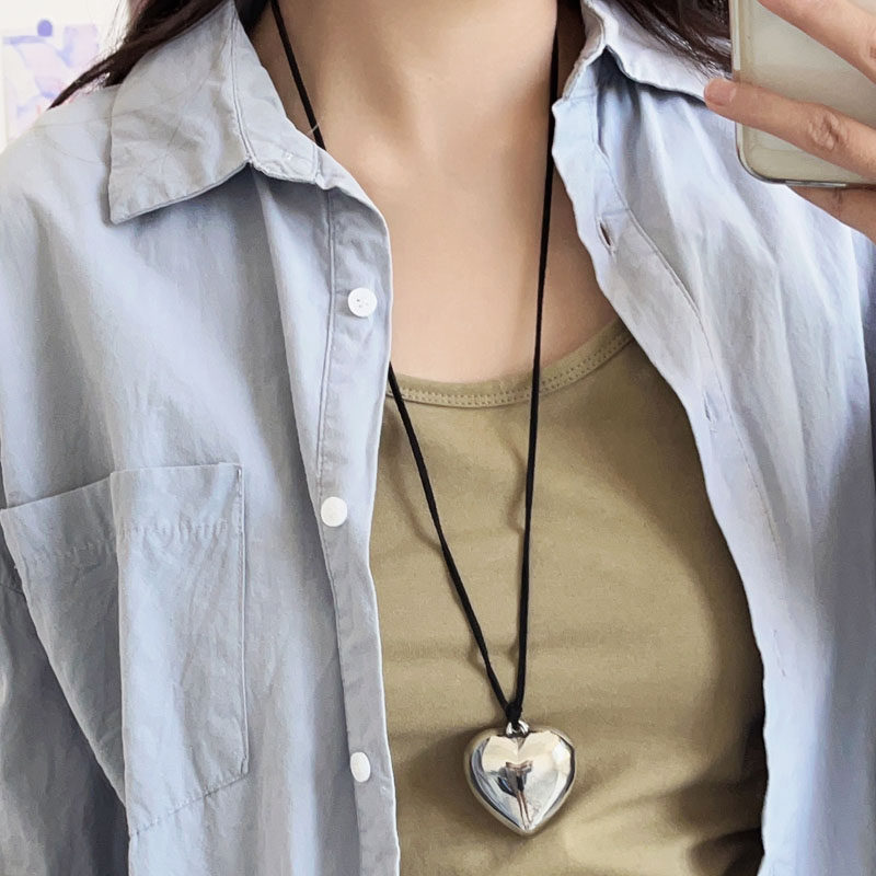 丝绒长绳女爱心桃心项链