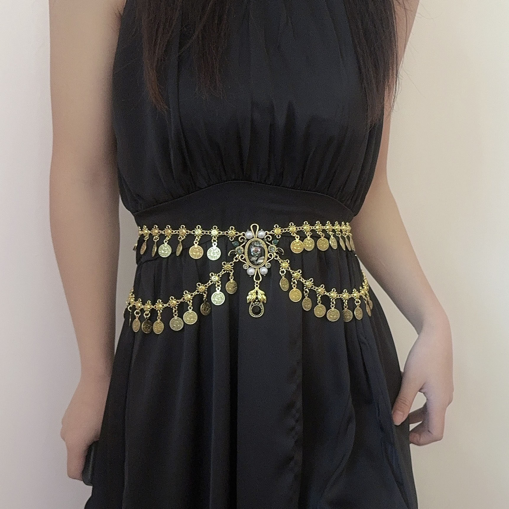 异域风情复古流苏金属钱币腰链配连衣裙民族风时尚优雅女腰间配饰