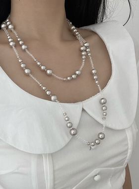 长款不规则珍珠串珠叠戴项链女