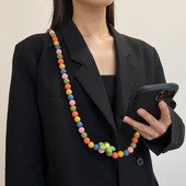 多巴胺串珠彩虹长款 斜挎可背挂链通用带夹片链 手机链身体链女时尚