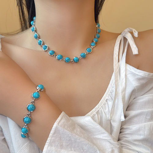 新中式轻奢蓝色绿松石项链手链女