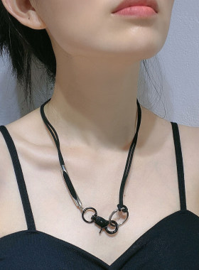 复古机能冷淡风ins女皮绳项链