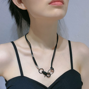 欧美复古钥匙扣皮绳长款项链男女高级感裤链子配饰ins百搭机能饰