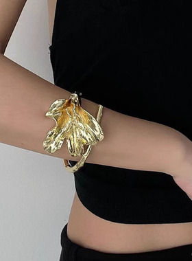 金属兰花复古金开口手镯手环