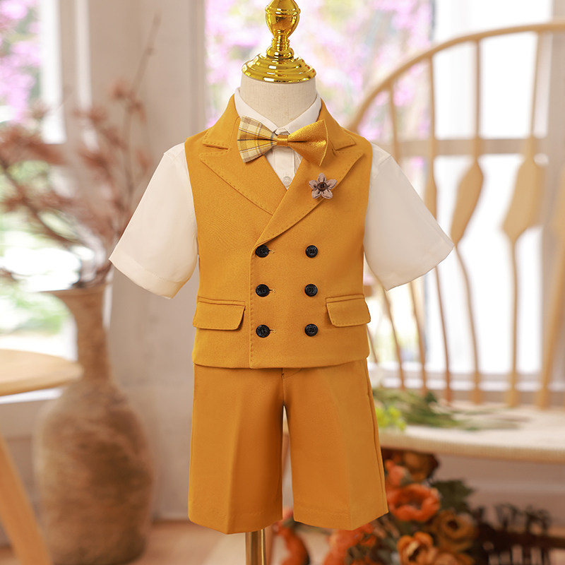 男童宝宝周岁礼服儿童西装套装马甲周岁生日抓周服装男孩演出服夏