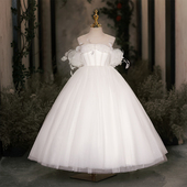 女童礼服轻奢小众高端儿童钢琴演奏演出服白色婚纱生日公主裙花童