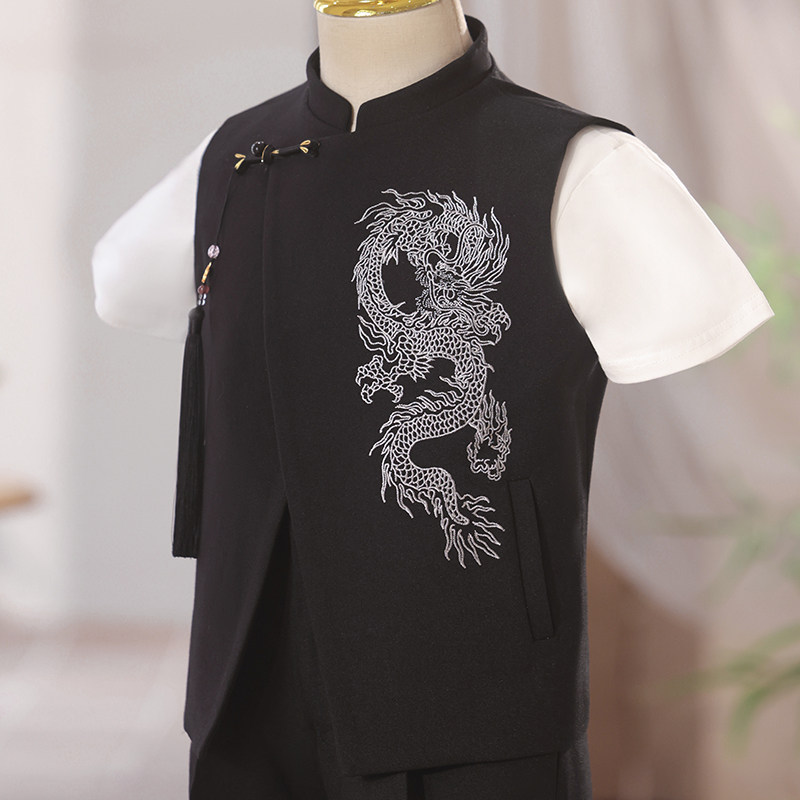 男童礼服春夏2026新款中式儿童西装套装黑色主持人钢琴演出服生日