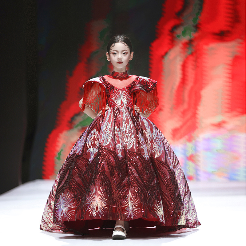 银蔓琦高级重工走秀礼服表演女童