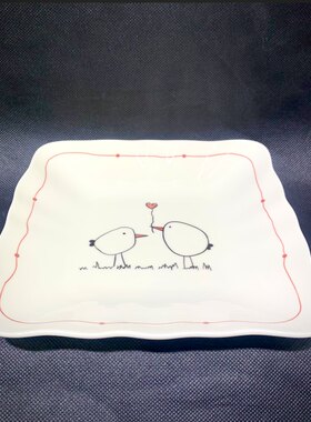 正品千顺釉下彩爱情鸟8英寸正方细丝盘水果盘点心盘子寿司盘瓷