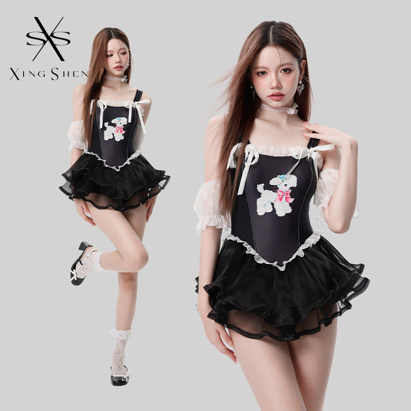 型盛2025新款甜酷辣妹学生小羊泡泡袖显瘦遮肚泡温泉裙式游泳衣女