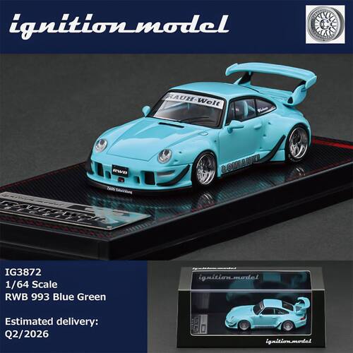 IG车模1:64 保时捷RWB993 蓝色 合金车模仿真汽车模型收藏摆件男