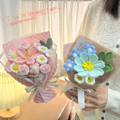 编织小花束手工毛线玫瑰花