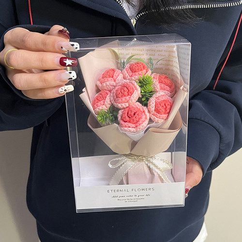 迷你毛线针织玫瑰仿真花