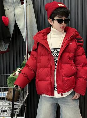 男童冬季羽绒棉服2025新款本命年加厚红色棉衣大儿童棉袄秋冬外套