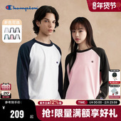 Champion冠军插肩袖 潮牌拼接撞色休闲风 新款 圆领长袖 T恤2025秋季