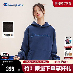 新款 Champion冠军连帽卫衣男25冬季 刺绣加绒上衣秋 丁禹兮同款