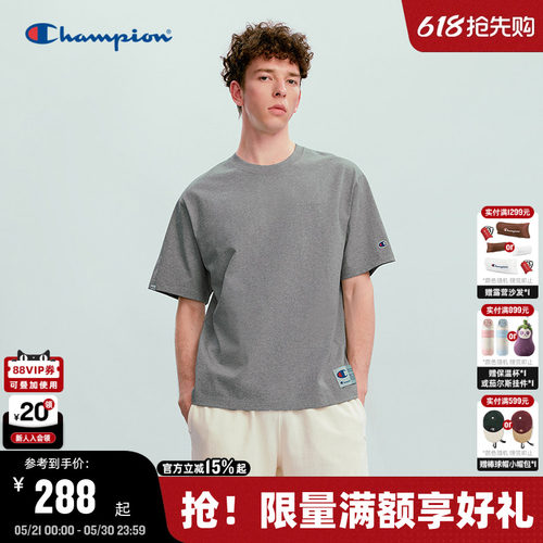 Champion短袖T恤简约纯色情侣款