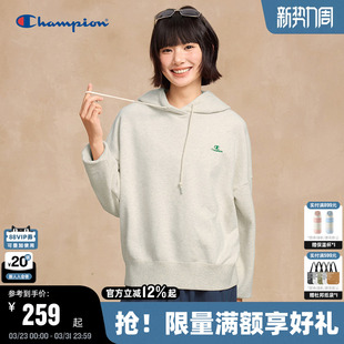 Champion冠军女款 卫衣春秋刺绣红色连帽卫衣女运动休闲潮流上衣春