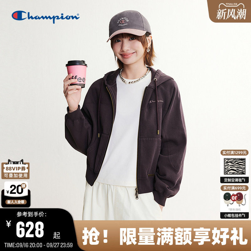 Champion美式复古连帽开襟卫衣图片