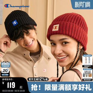 Champion冠军针织帽25秋冬新款 简约 男女情侣休闲冷帽潮流红色时尚