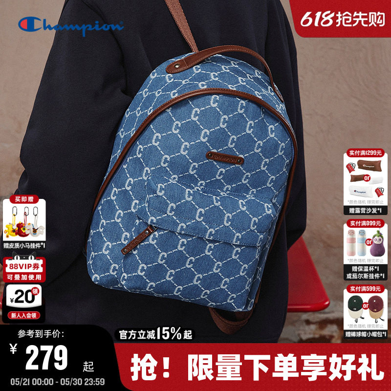 Champion冠军双肩包26夏季新款女复古老花背包通勤校园小型书包男