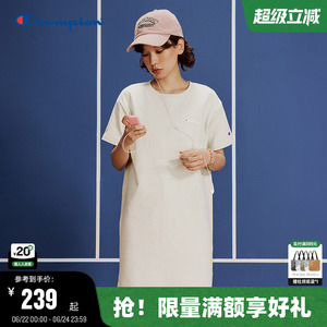 Champion冠军短袖连衣裙2025夏季新款纯棉中长款t恤裙女休闲宽松