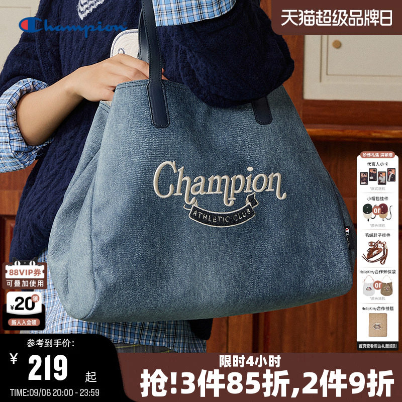 Champion冠军单肩包26夏季新款女复古帆布托特包大容量通勤背包男